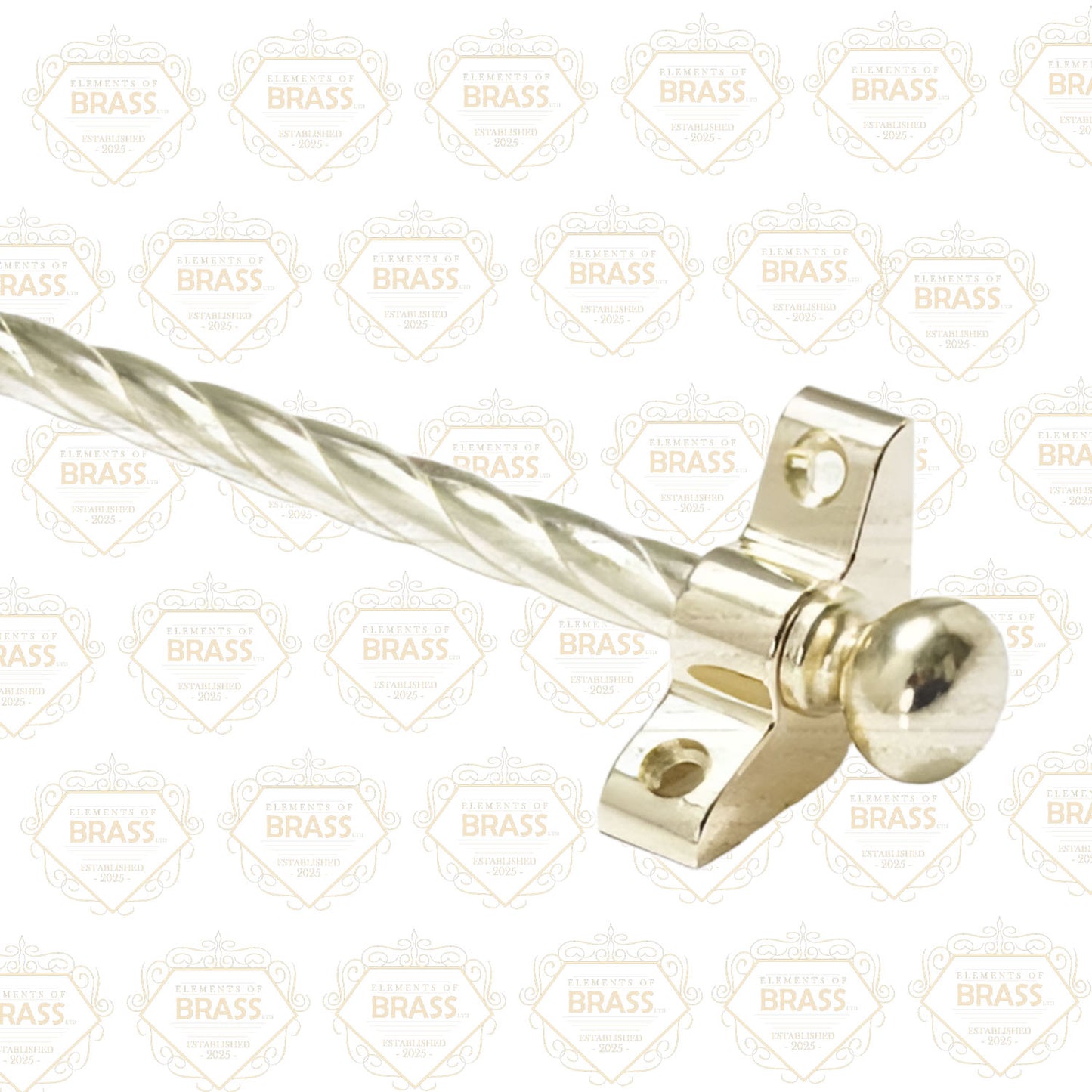 13 x Candy Twist Rope Polished Brass 3/8" x 28" Stair Rods With Knob Finial & Bracket