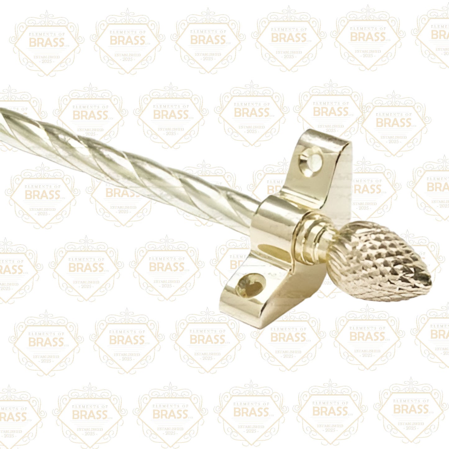13 x Candy Twist Rope Polished Brass 3/8" x 28" Stair Rods With Pineapple Finial & Bracket