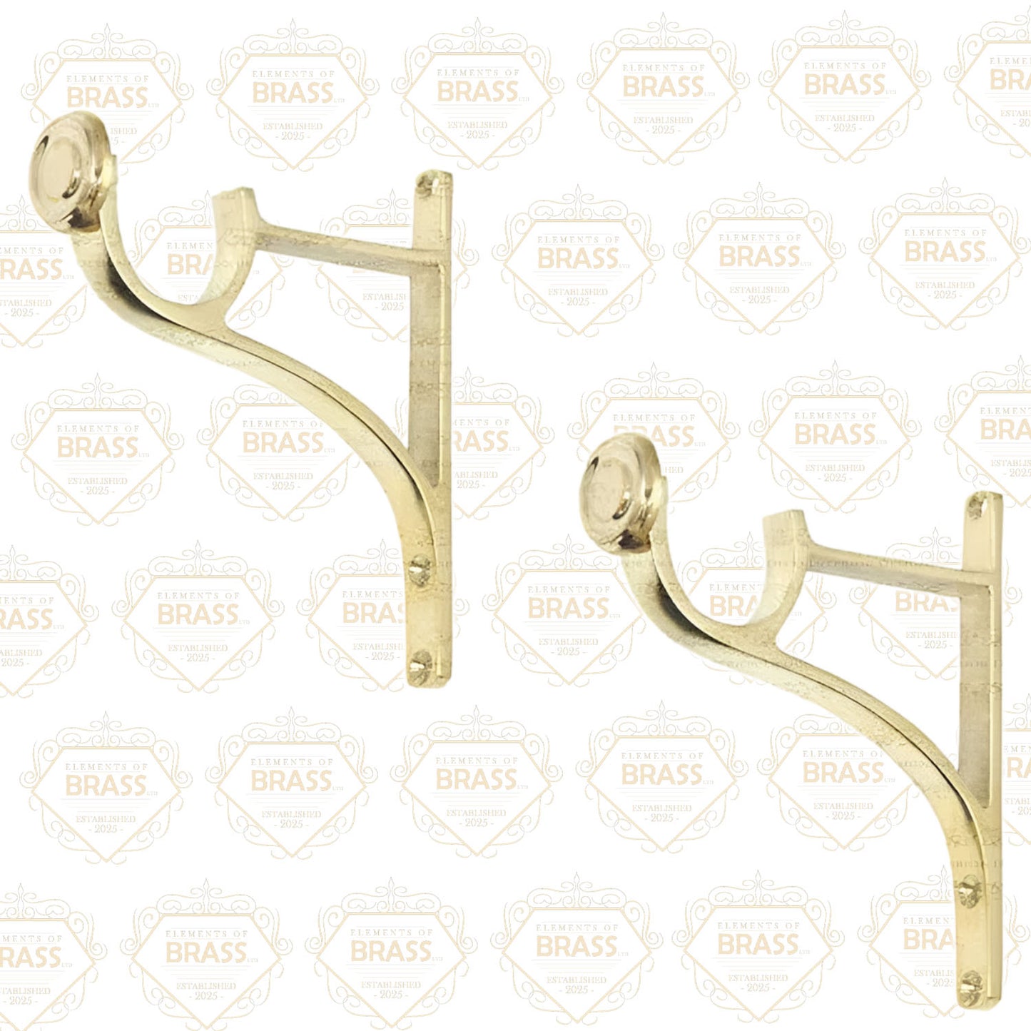 Polished Brass Pole Set, Curtain Rod With Round Tail Brackets (38mm)