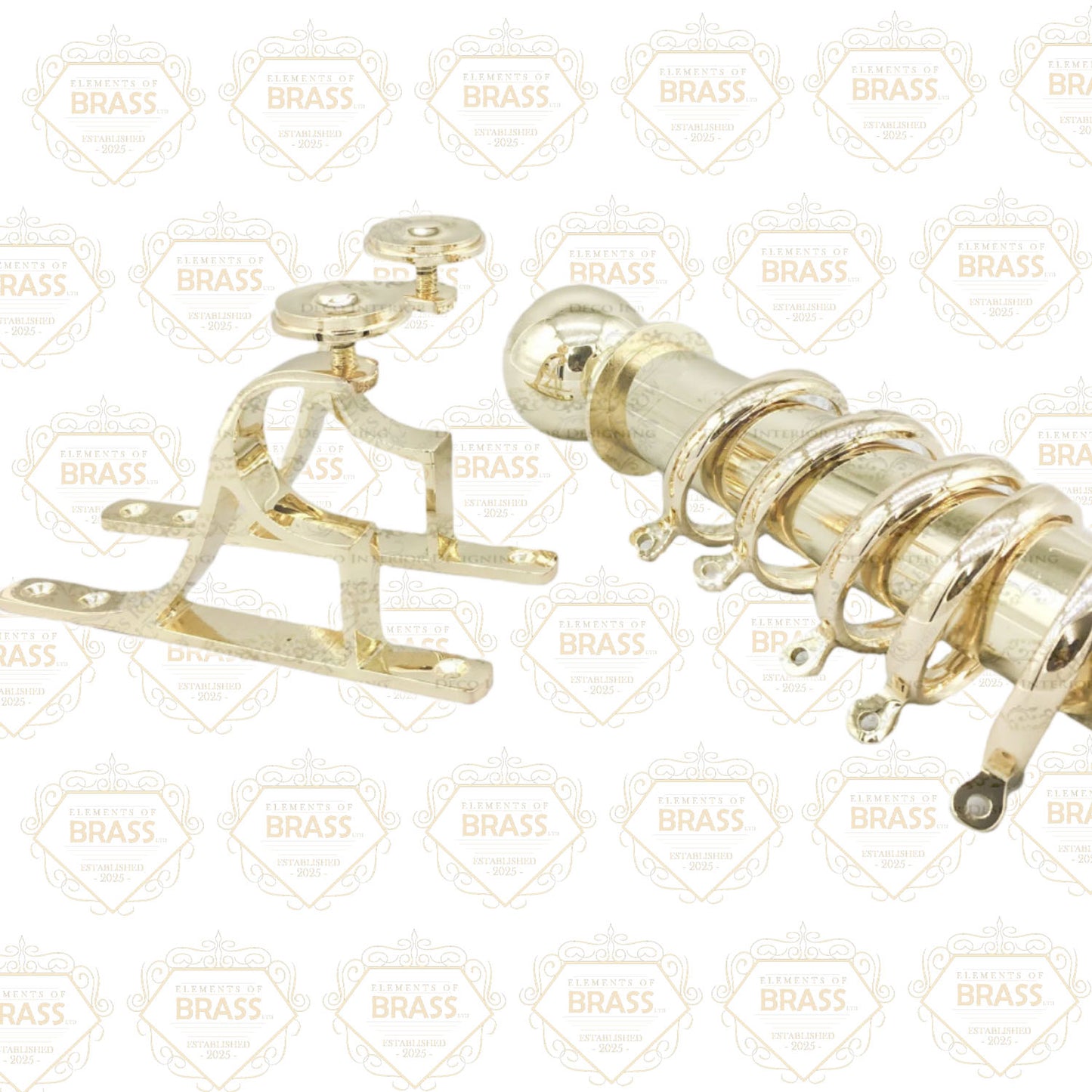 Polished Brass Pole Set, Curtain Rod With Round Tail Brackets (38mm)