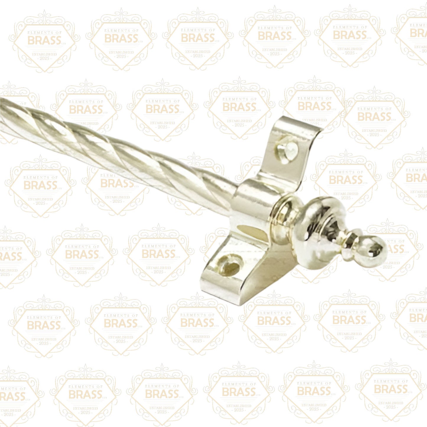 13 x Candy Twist Rope Polished Brass 3/8" x 28" Stair Rods With Urn Finial & Bracket