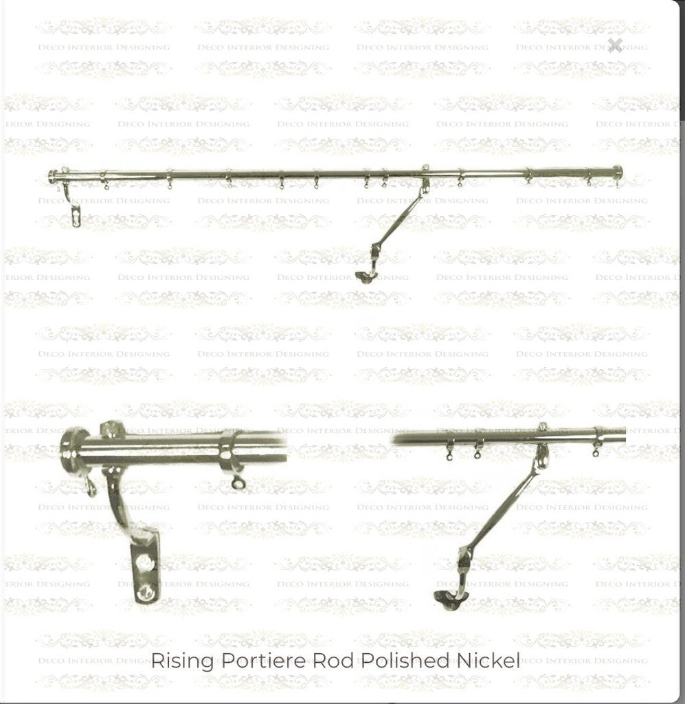 Solid Brass Rising Portiere Rod Polished Nickel, Unique Style Brass Portiere Rod