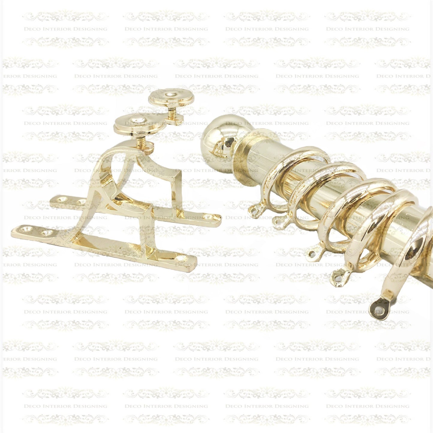 Polished Brass Pole Set, Curtain Rod With Round Tail Brackets (50mm)