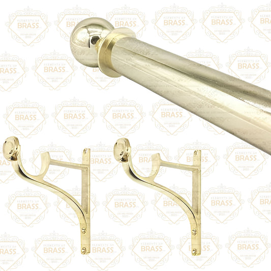 Polished Brass Pole Set, Curtain Rod With Round Tail Brackets (25mm)