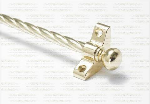 1 x Candy Twist Rope Polished Brass 3/8" x 28" Stair Rod With Knob Finial & Bracket
