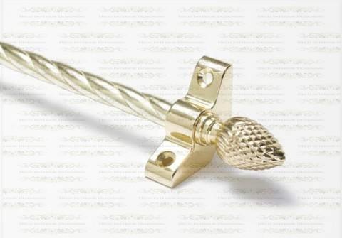 1 x Candy Twist Rope Polished Brass 3/8" x 28" Stair Rod With Pineapple Finial & Bracket