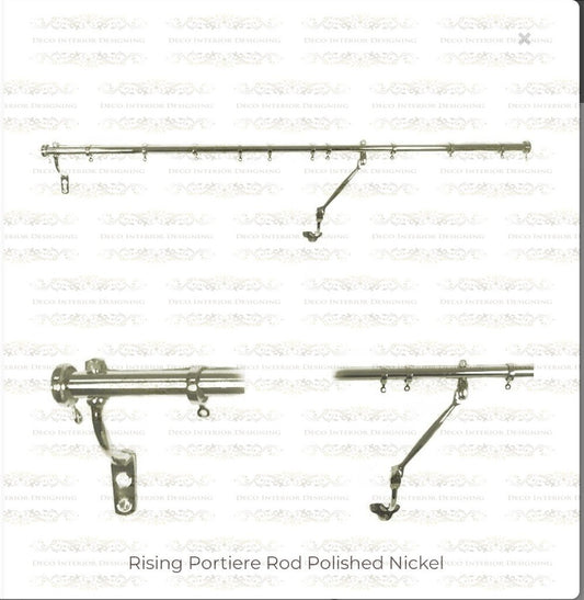 Solid Brass Rising Portiere Rod Polished Nickel, Unique Style Brass Portiere Rod
